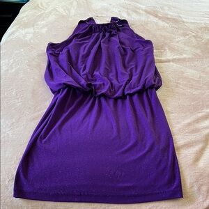 Jump Apparel Elegant Purple Shimmer Halter  Dress with Metal Ring Necklace